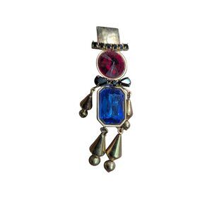 Vintage Jester-Inspired Rhinestone Brooch Gold-Tone Mardi Gras Clown Design Red